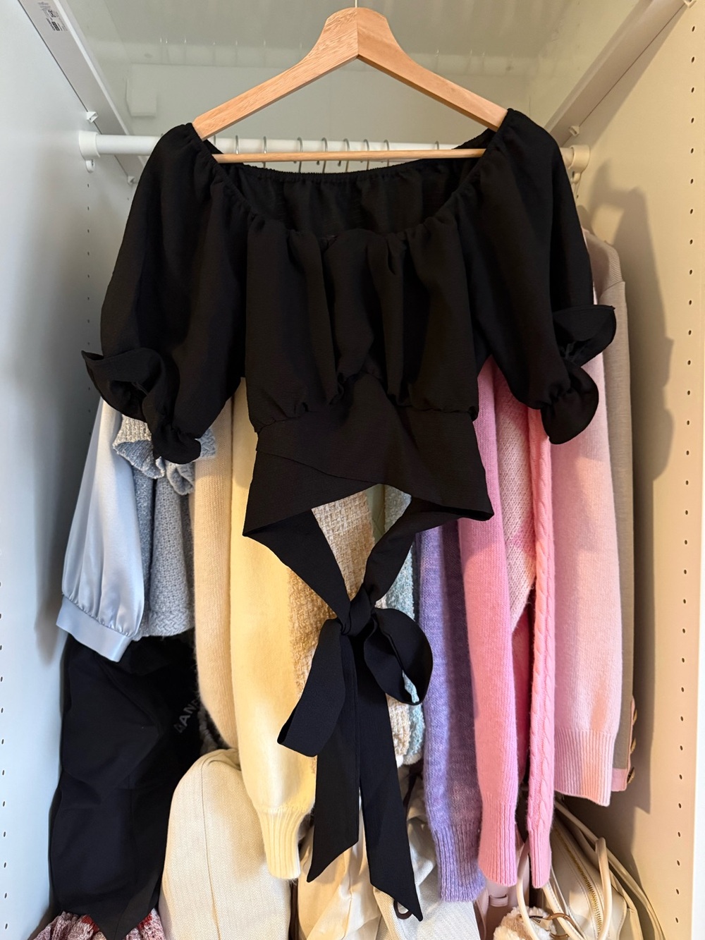Black Off-Shoulder Tie-Back Top